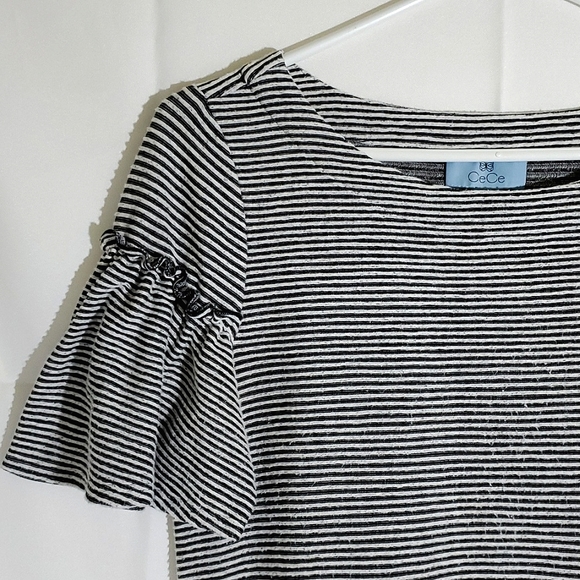 CeCe Black and White Striped Bell Sleeve TShirt - Size Small - Picture 3 of 12